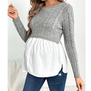 Maternity Color Block Chunky Knit Sweater Top